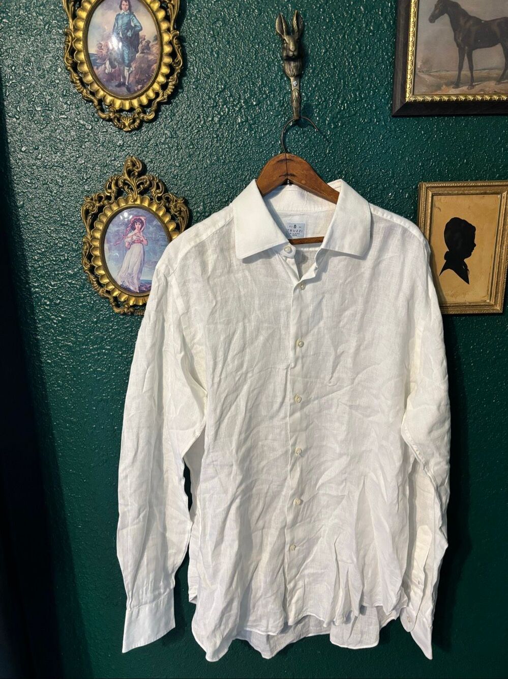 Truzzi 100% Linen Button Up Mens 17.5/44 Long Sleeve White Italy XL